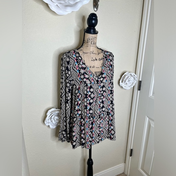 NTM: Savanna Jane Aztec Print Black & Cream Tunic Sz Large - Picture 6 of 16